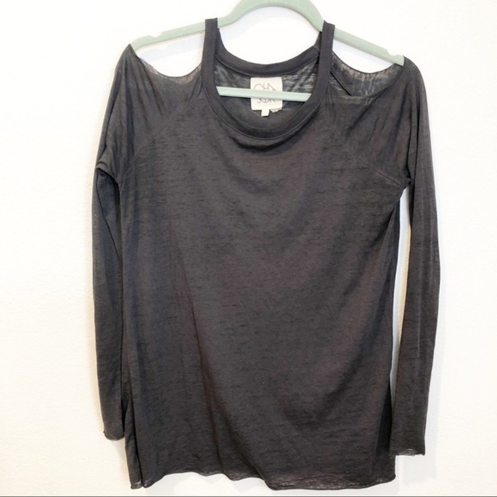 Chaser Women Charcoal Gray Cold Shoulder Long Sleeve Slub Knit Top Size S CW6582